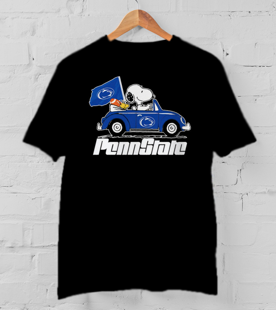 Snoopy And Woodstock Penn State Nittany Lions Driving Car With Flag T-Shirt