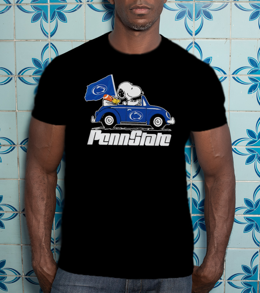 Snoopy And Woodstock Penn State Nittany Lions Driving Car With Flag T-Shirt
