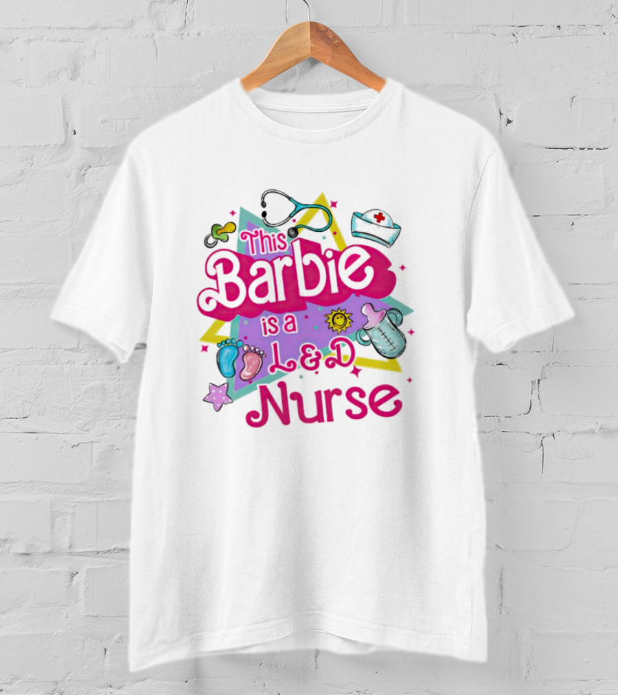 This Barbie Is A L&D Nurse With Stethoscope Baby Feet Bottle Sun Icons T-Shirt