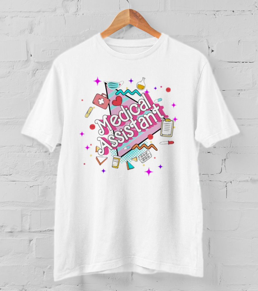 Medical Assistant Heart Stethoscope Clipboard Pink Sparkle T-Shirt