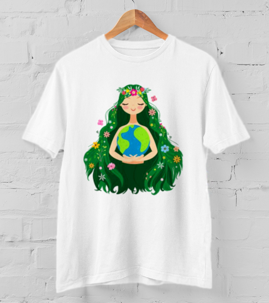Beautiful Flowing Flower Earth Care Mother Nature Figure T-Shirt