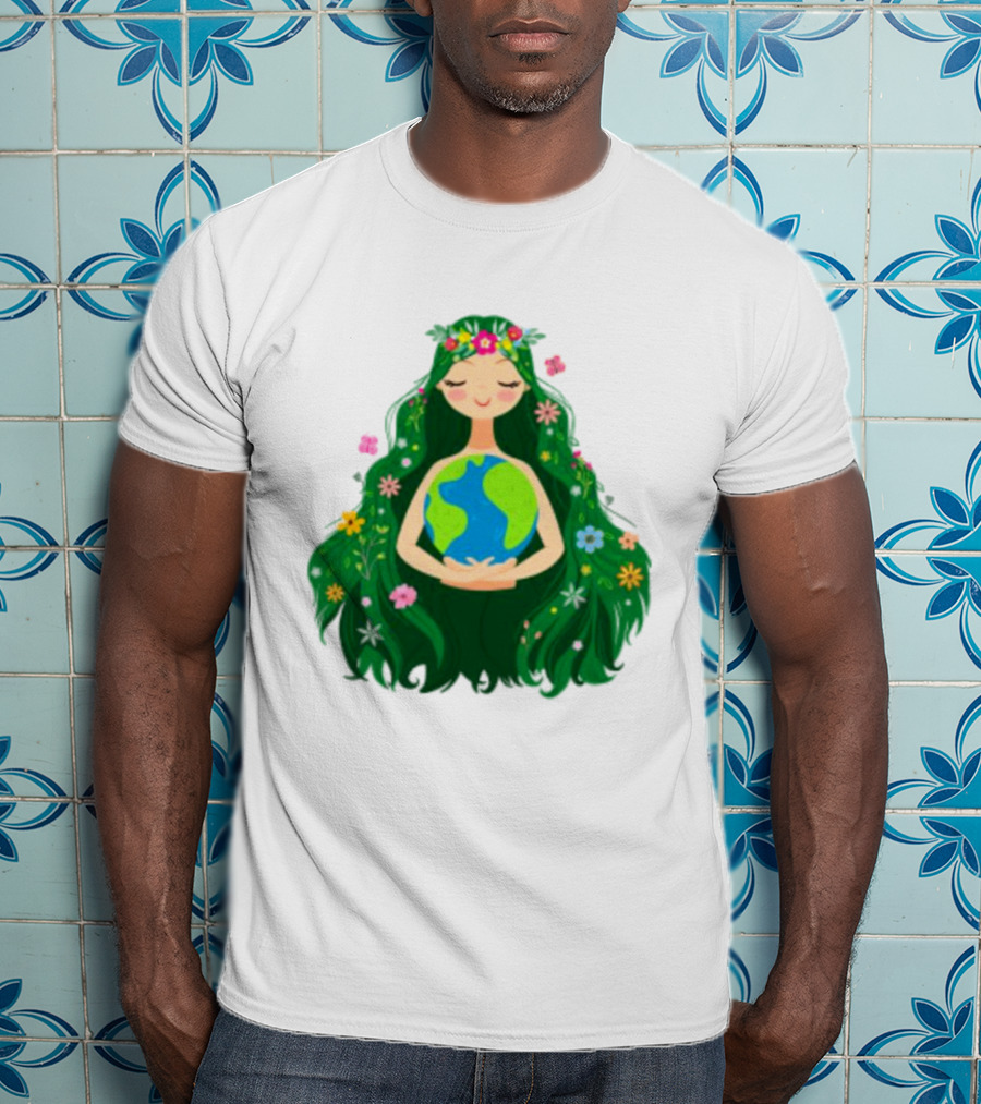 Beautiful Flowing Flower Earth Care Mother Nature Figure T-Shirt