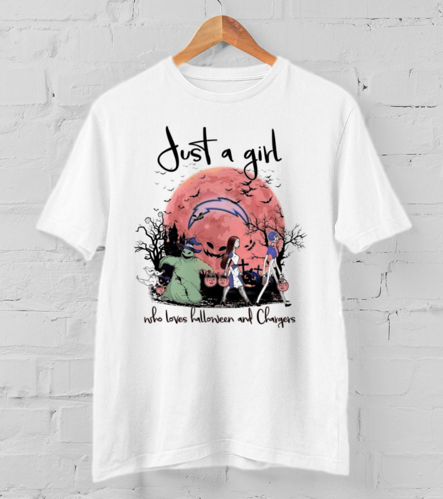 Just A Girl Who Loves Halloween And Chargers T-Shirt