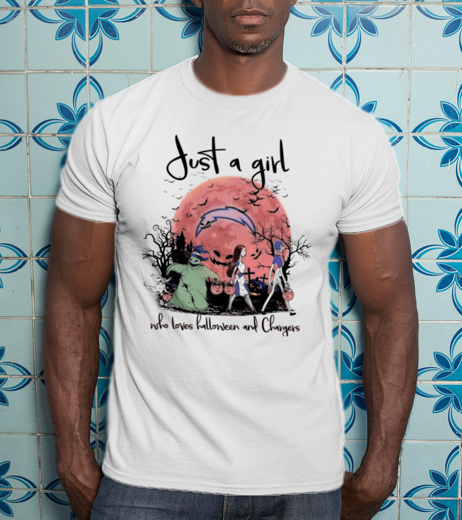 Just A Girl Who Loves Halloween And Chargers T-Shirt