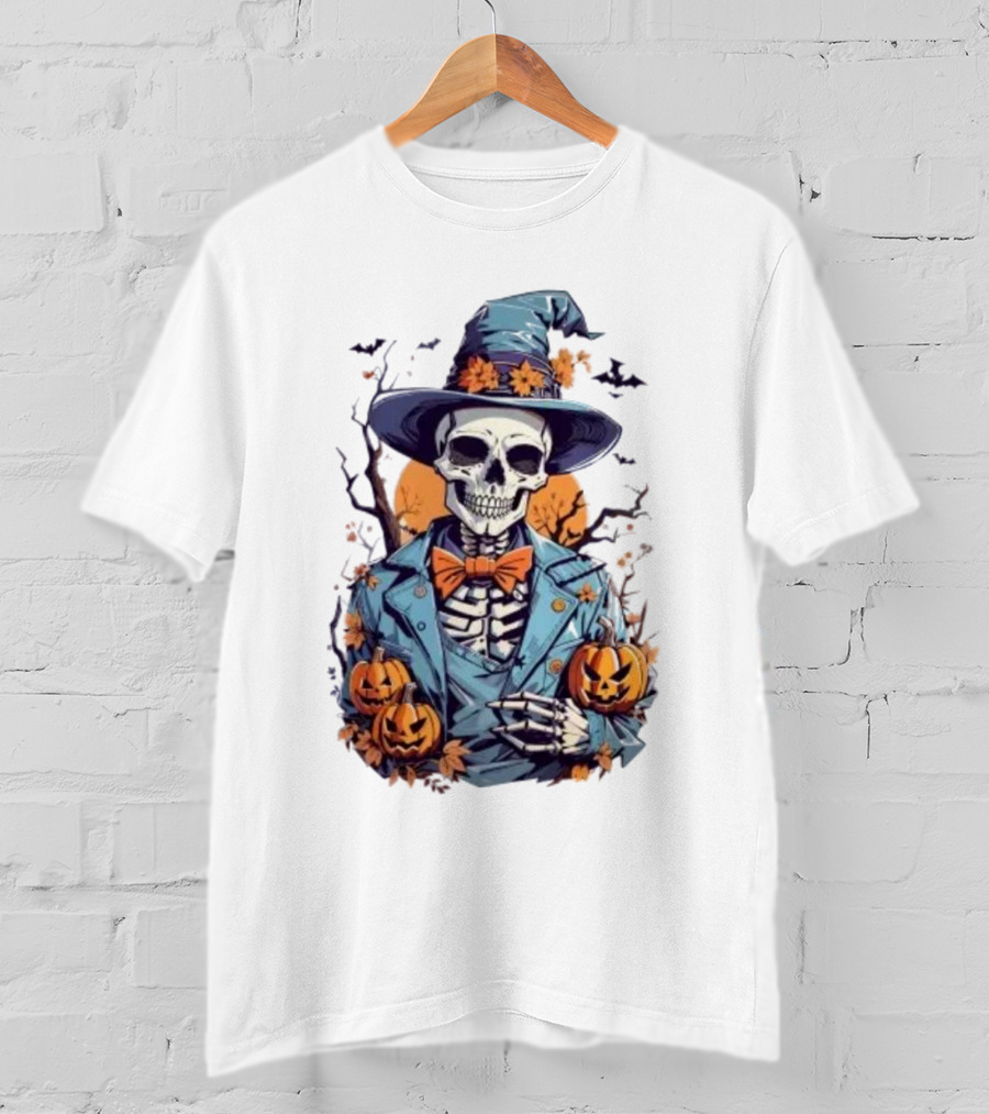 Happy Halloween Skeleton Jack-O'-Lantern Bow Tie Hat T-Shirt
