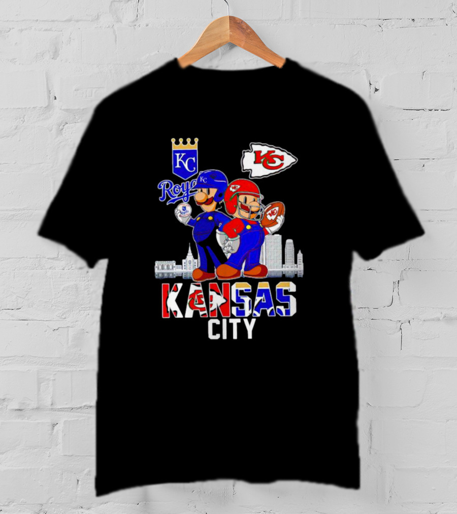 Kansas City Royals Chiefs Mario Bros Skyline T-Shirt
