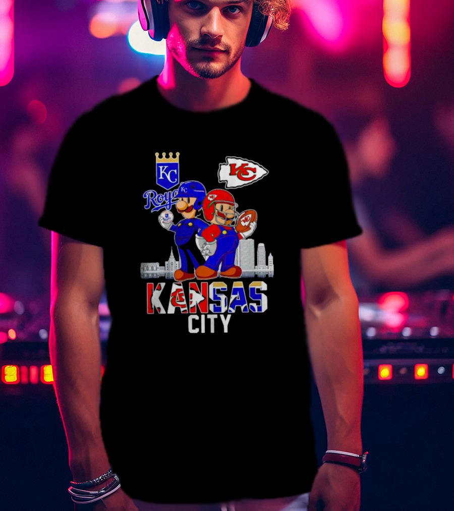 Kansas City Royals Chiefs Mario Bros Skyline T-Shirt