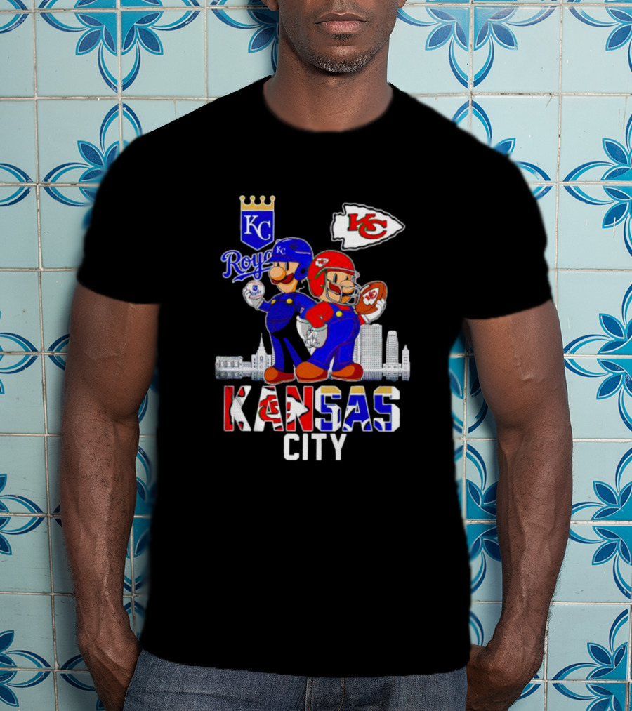 Kansas City Royals Chiefs Mario Bros Skyline T-Shirt