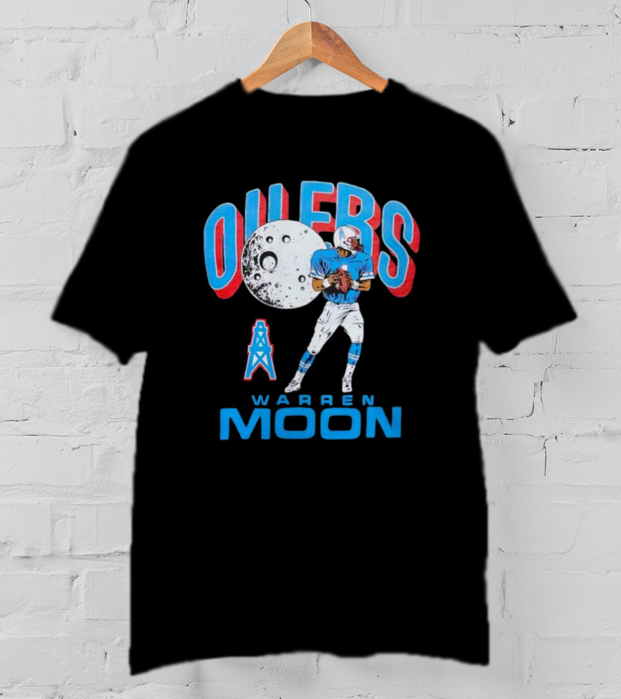 Oilers Warren Moon Football Player With Oil Derrick And Moon Balloon T-Shirt