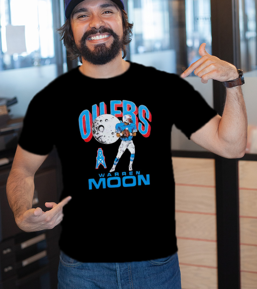 Oilers Warren Moon Football Player With Oil Derrick And Moon Balloon T-Shirt