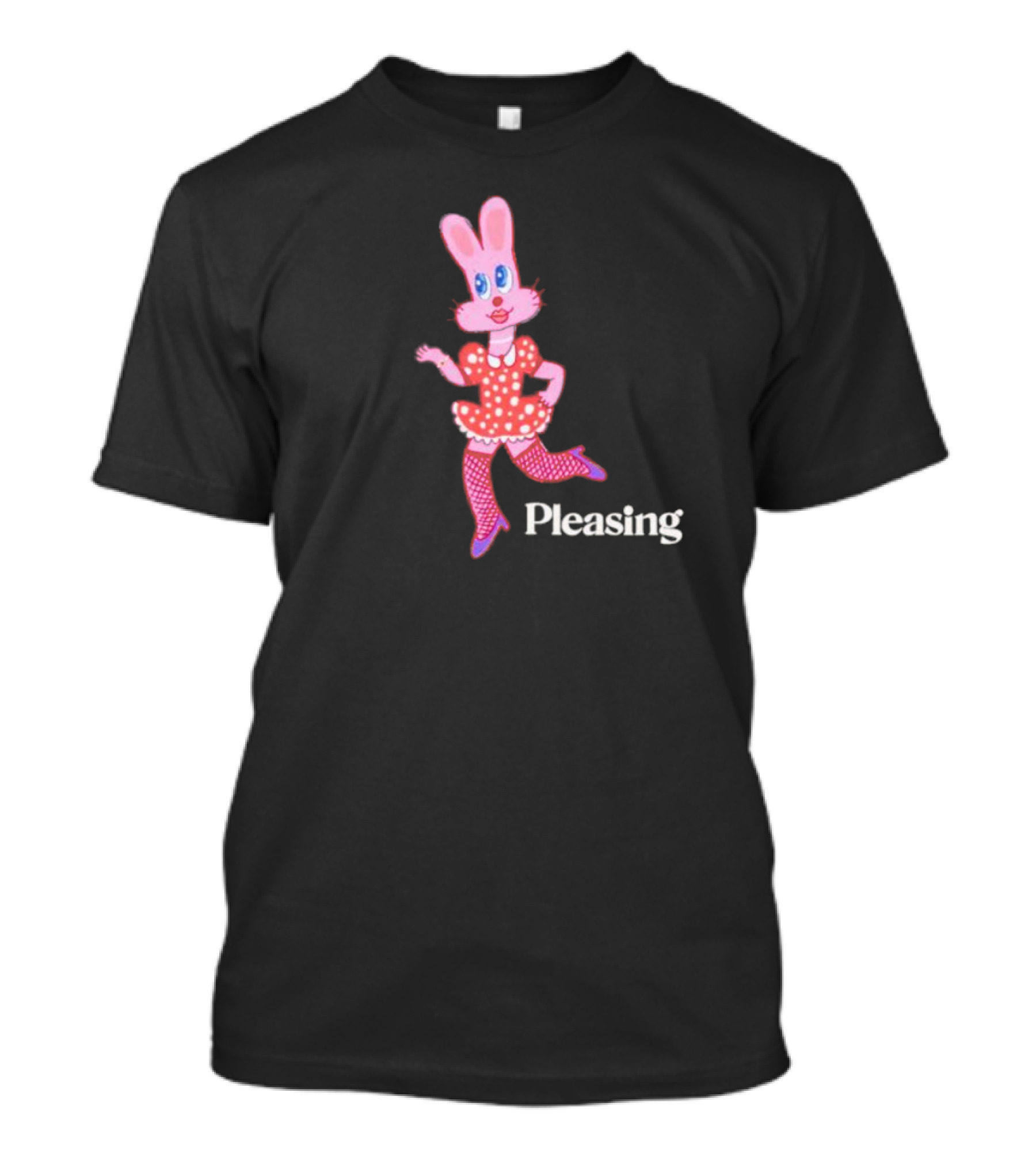 Pleasing Bunny In Red Polka Dot Dress With One Legged Pose T-Shirt