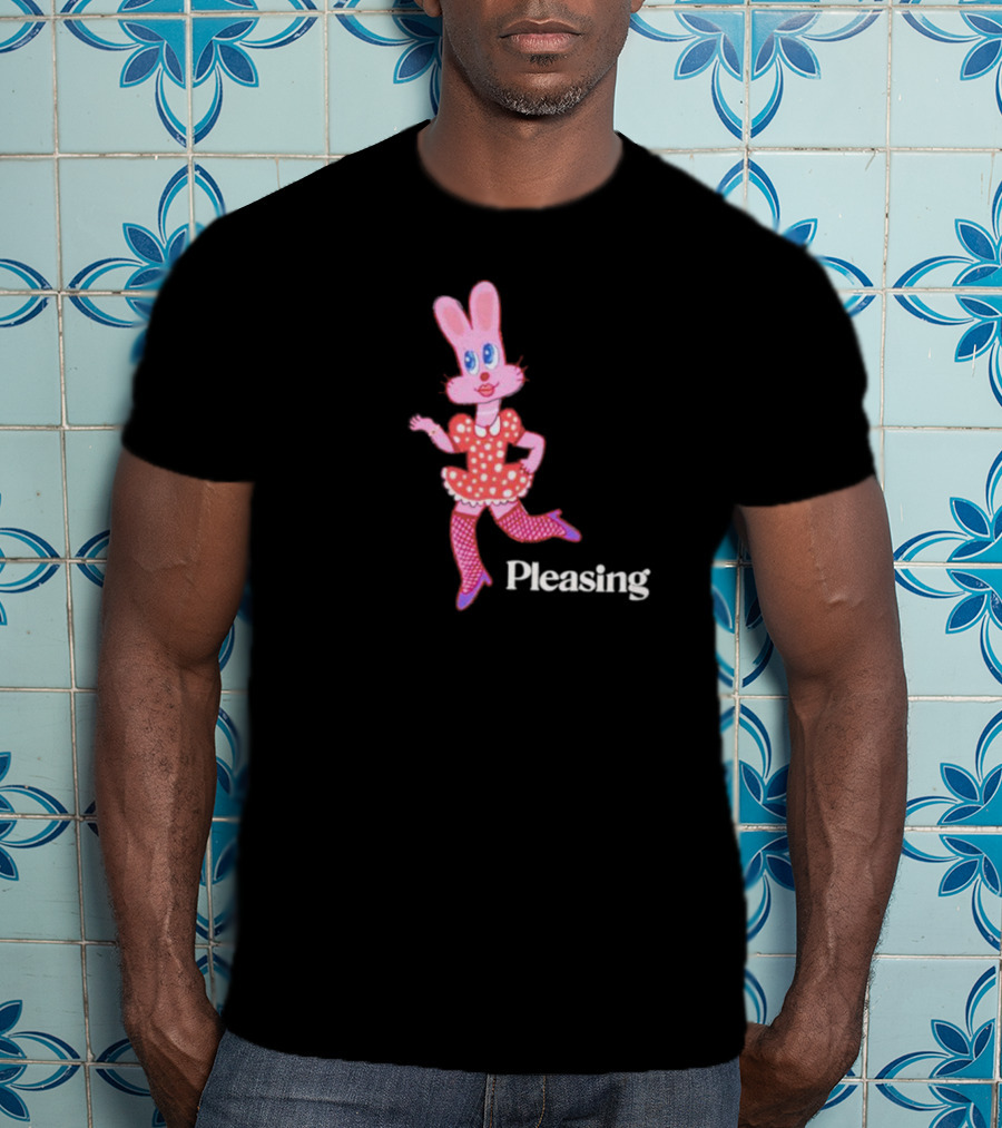 Pleasing Bunny In Red Polka Dot Dress With One Legged Pose T-Shirt