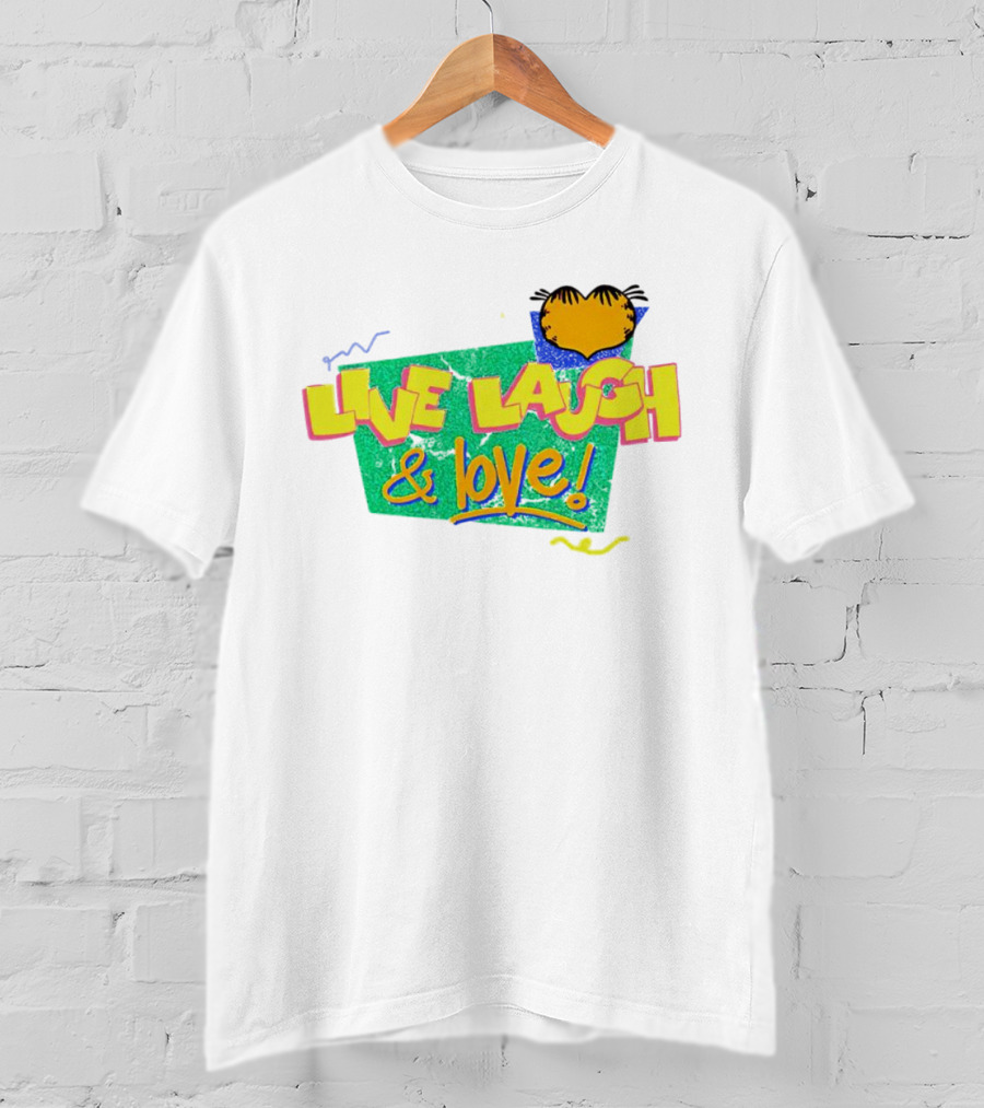 LIVE LAUGH And LOVE Garfield Cartoon Style Retro Typography T-Shirt