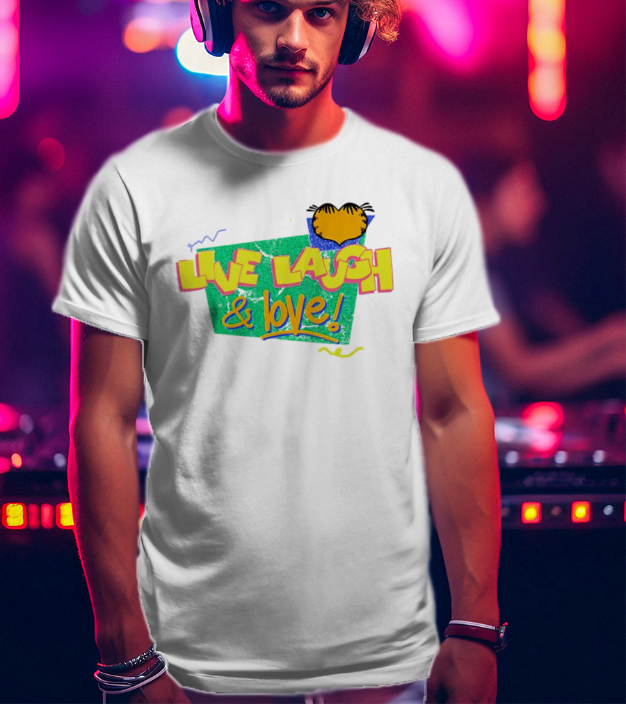 LIVE LAUGH And LOVE Garfield Cartoon Style Retro Typography T-Shirt