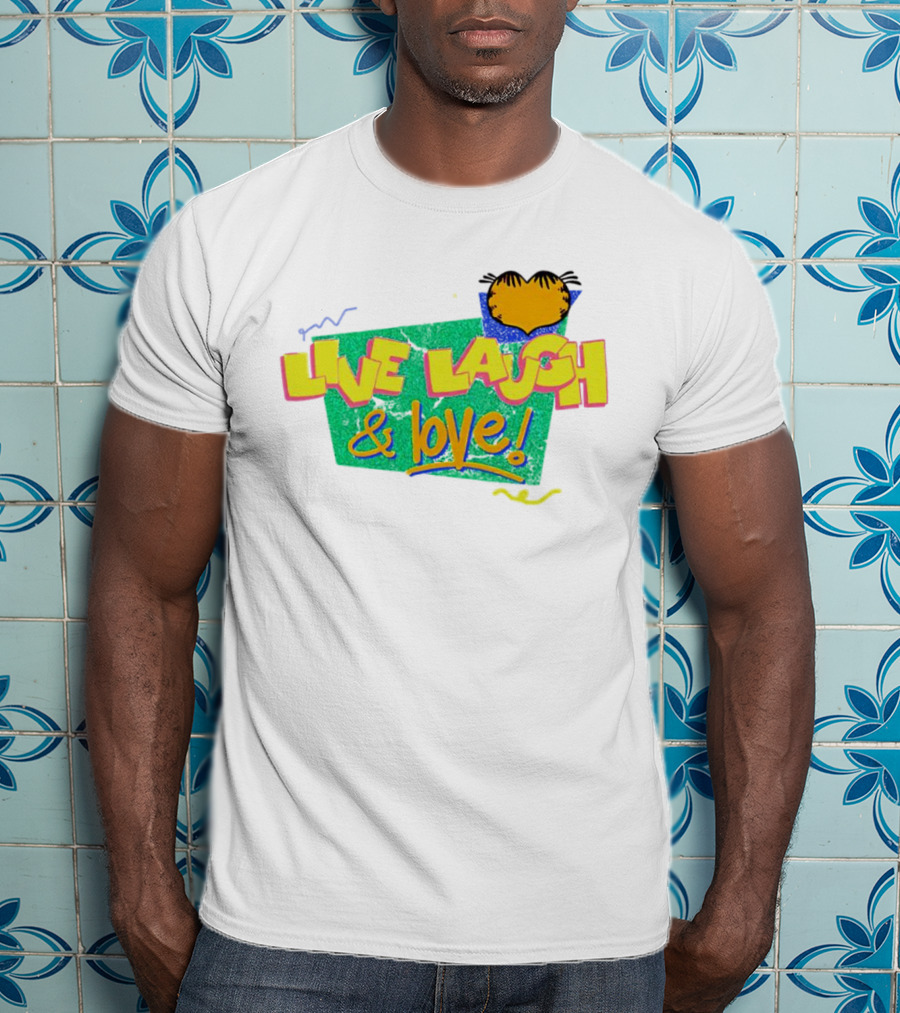 LIVE LAUGH And LOVE Garfield Cartoon Style Retro Typography T-Shirt