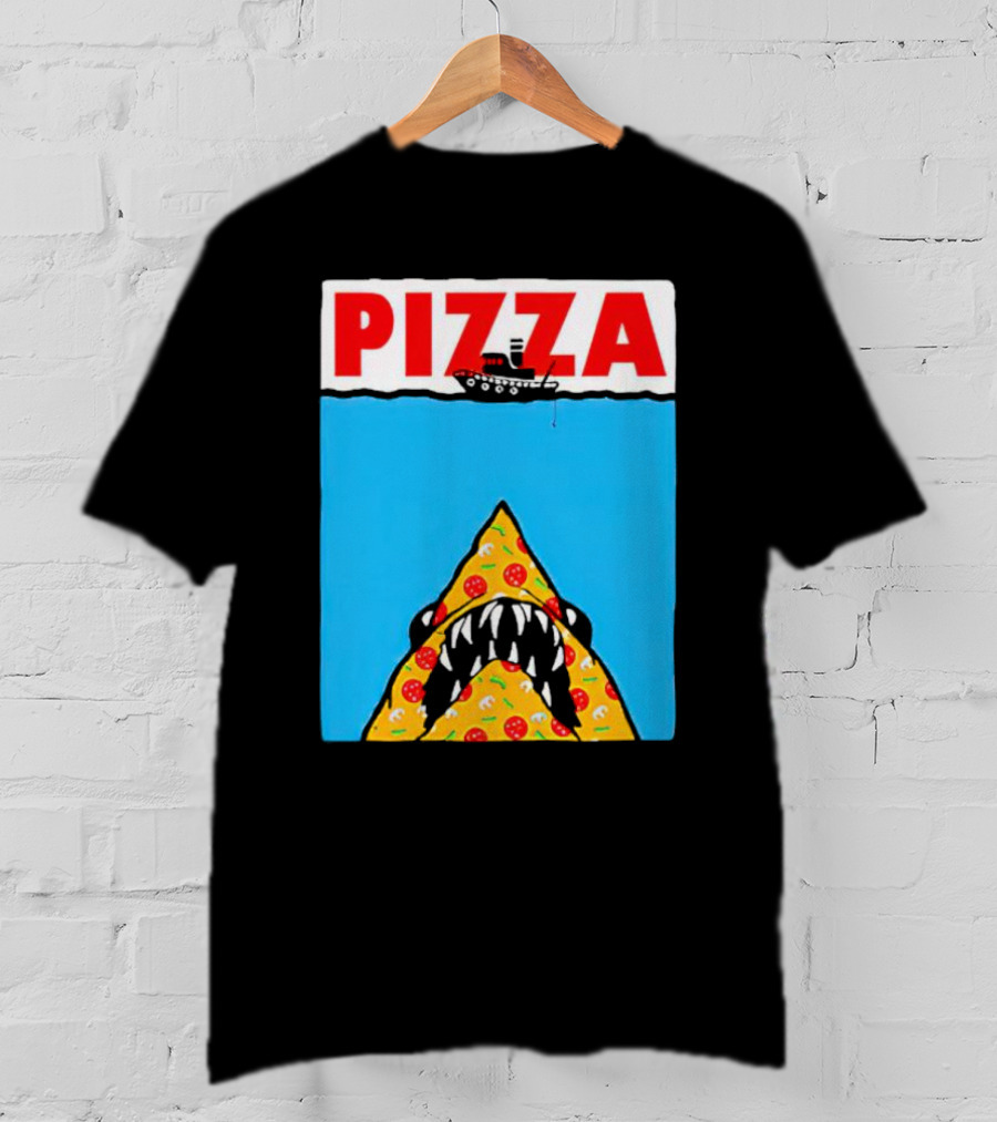 Pizza Slice Jaws Parody With Boat And Ocean T-Shirt