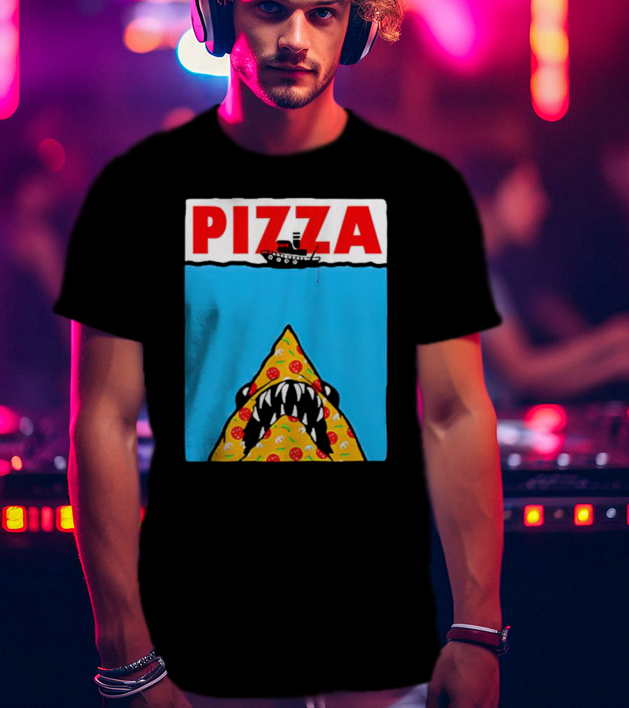 Pizza Slice Jaws Parody With Boat And Ocean T-Shirt