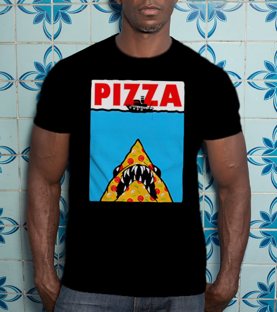 Pizza Slice Jaws Parody With Boat And Ocean T-Shirt