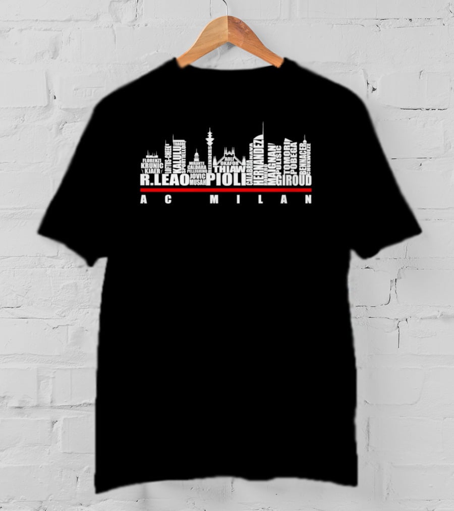AC Milan Name Skyline Featuring Leao Pioli Hernandez Giroud Thiaw T-Shirt