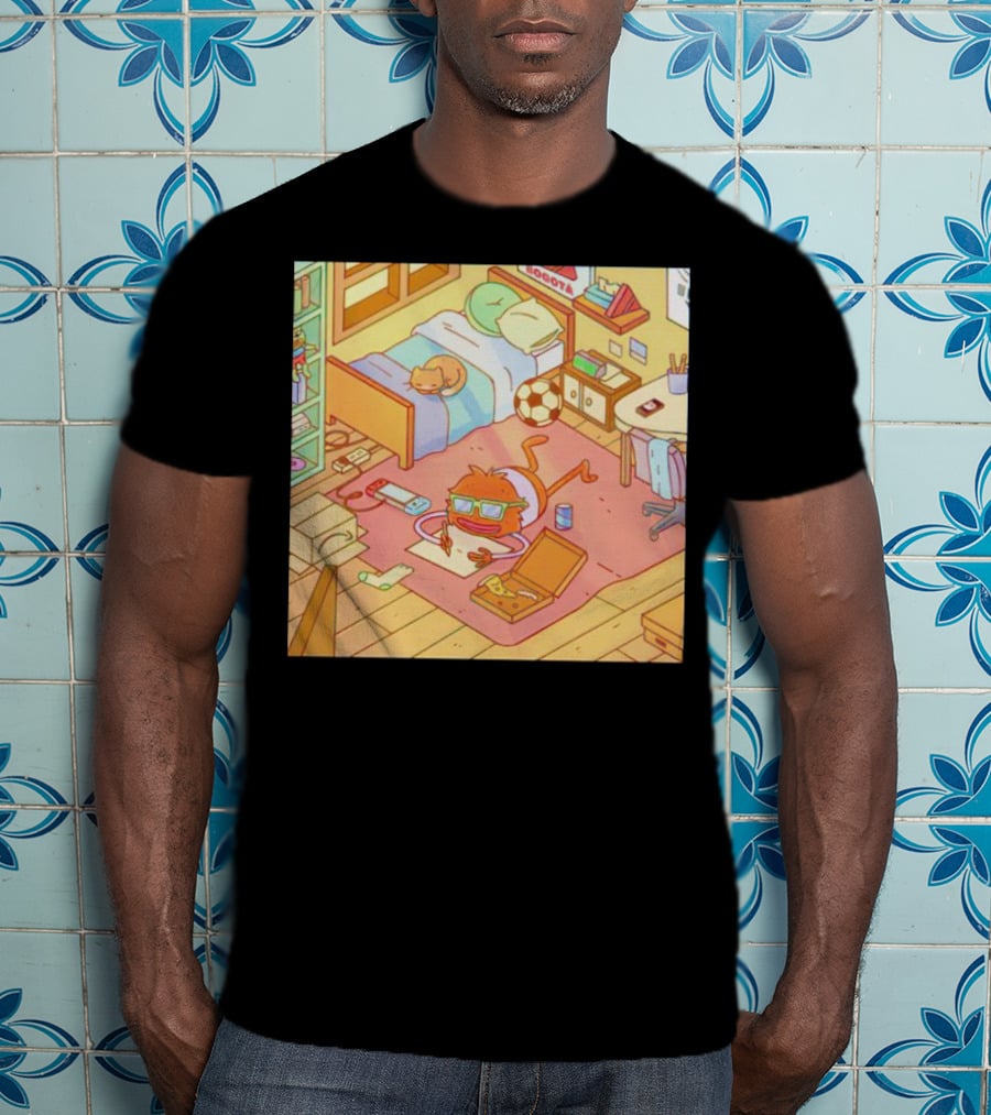 Chillin' Wolfi Gaming Bedroom With Cat And Pizza T-Shirt
