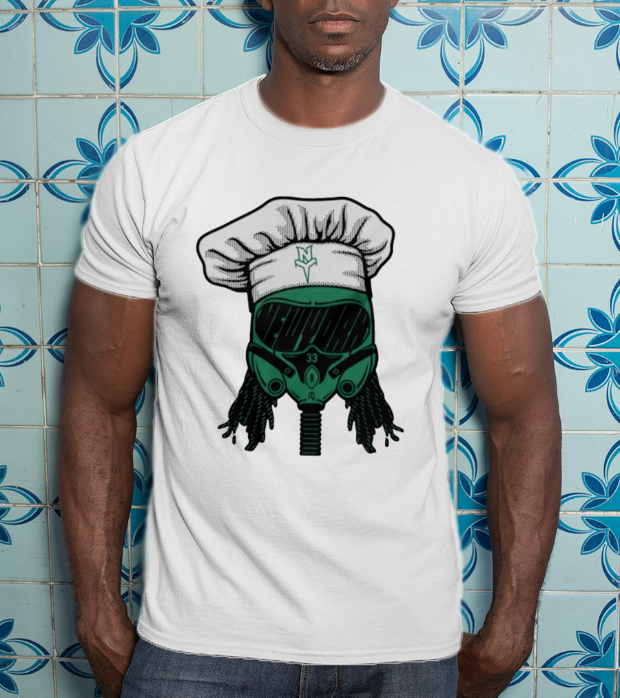 Jet Pilot Cook Chef Hat And Mask With Green Helmet And Braids T-Shirt