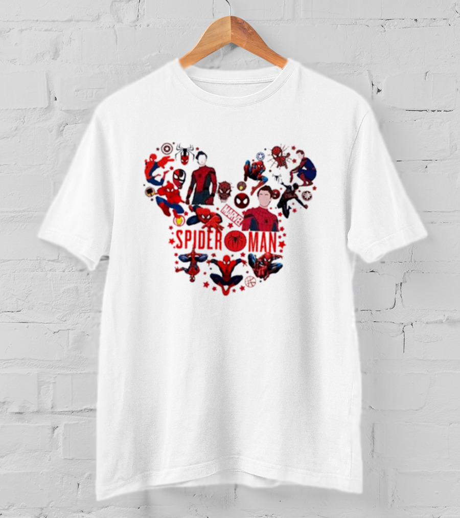 Marvel Spider-Man Heart Collage Featuring Iconic Poses T-Shirt