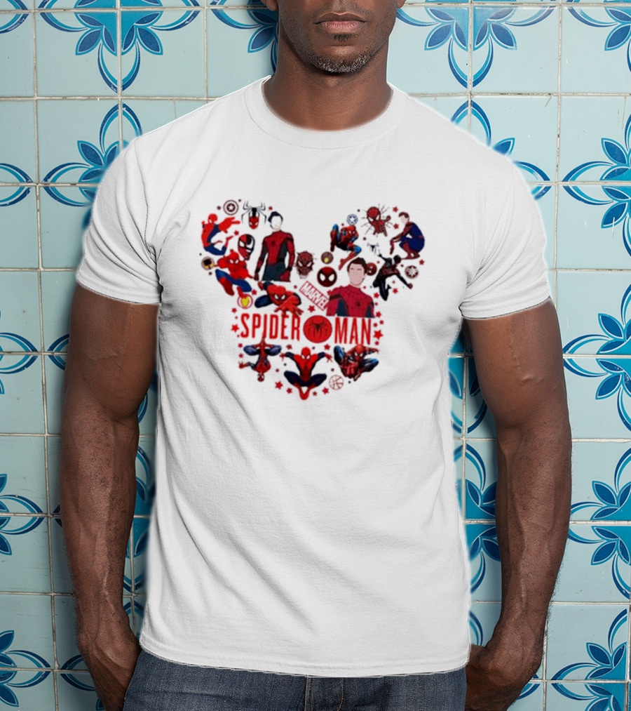 Marvel Spider-Man Heart Collage Featuring Iconic Poses T-Shirt