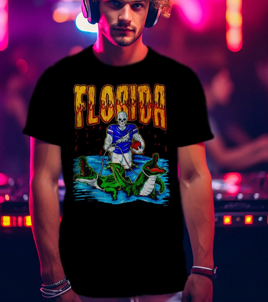 Florida Skeleton Football With Gators T-Shirt