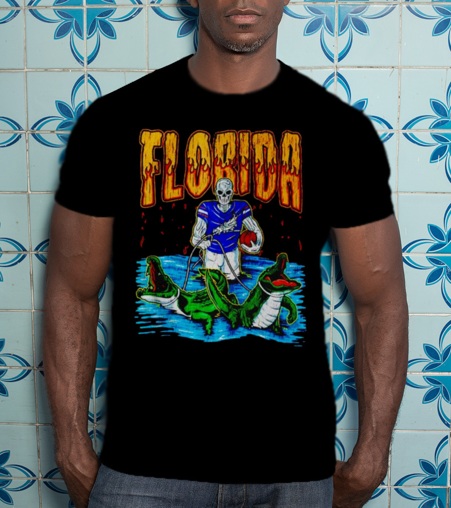 Florida Skeleton Football With Gators T-Shirt