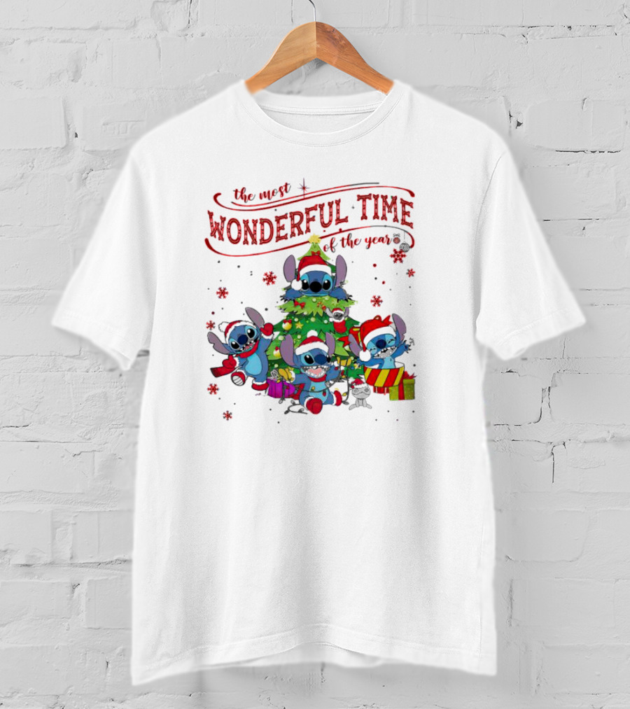 Stitch Christmas Wonderful Time Of The Year With Tree And Gifts T-Shirt