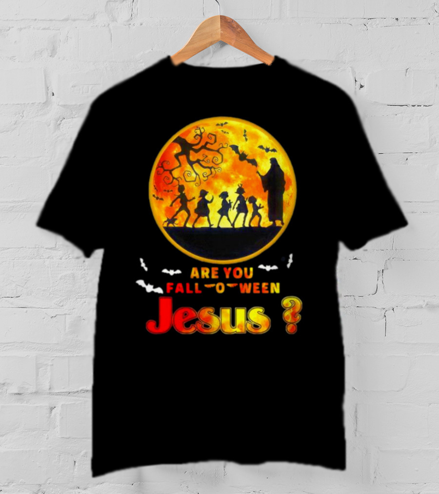 Are You Fall O Ween Jesus Halloween Silhouette With Bats And Tree T-Shirt