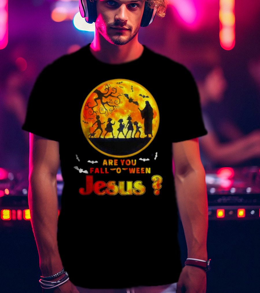 Are You Fall O Ween Jesus Halloween Silhouette With Bats And Tree T-Shirt