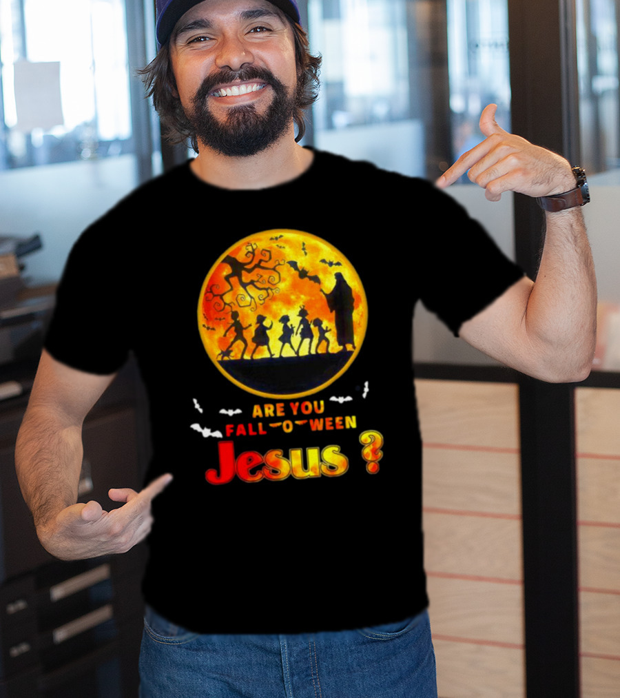 Are You Fall O Ween Jesus Halloween Silhouette With Bats And Tree T-Shirt