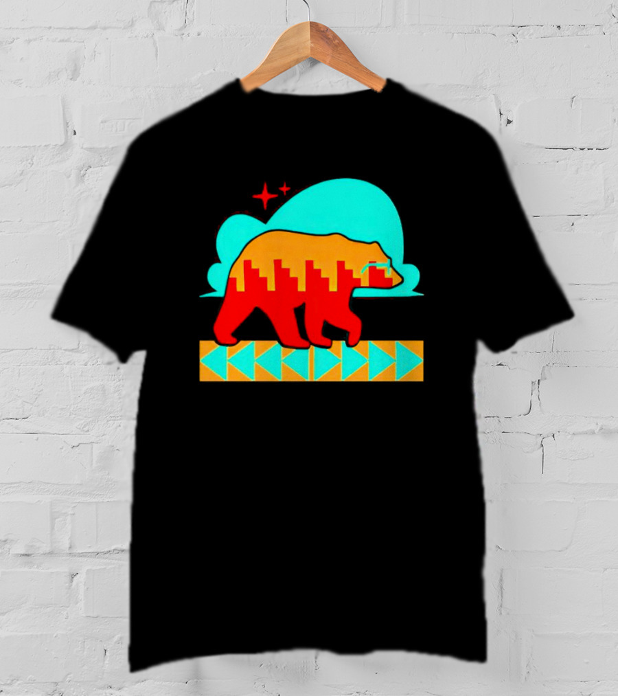Bear Forward Movement Urban Silhouette Retro Pastel Geometric Path T-Shirt