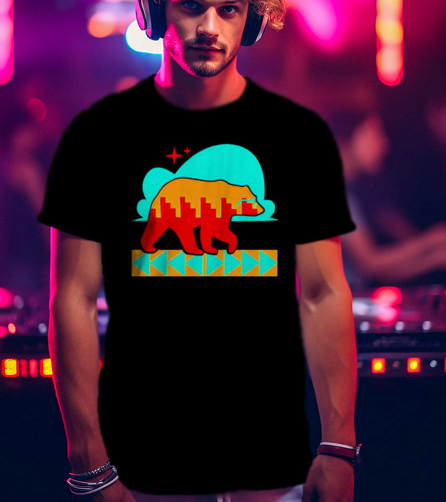 Bear Forward Movement Urban Silhouette Retro Pastel Geometric Path T-Shirt