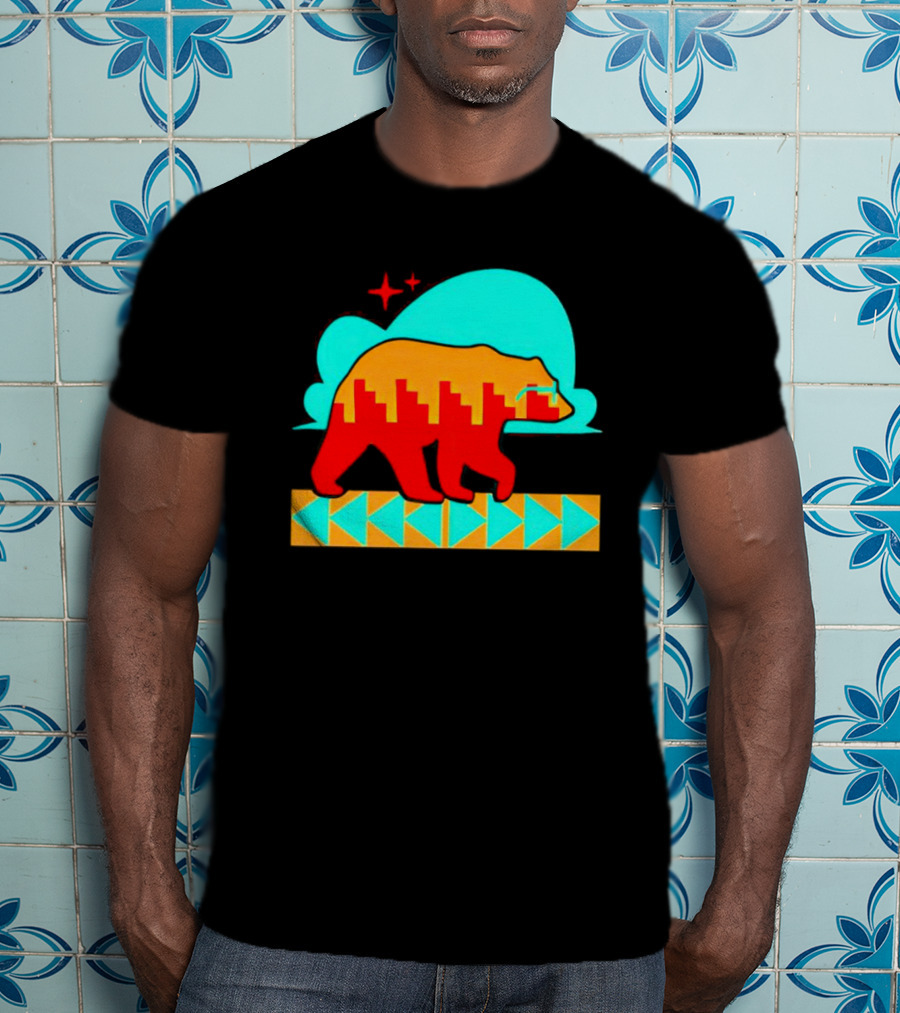 Bear Forward Movement Urban Silhouette Retro Pastel Geometric Path T-Shirt