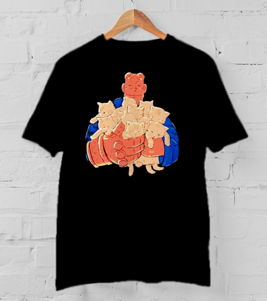 Best Cat Dad Ever Hugging Kittens With Red Hand Character T-Shirt