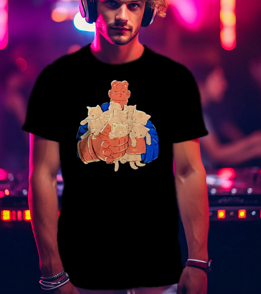 Best Cat Dad Ever Hugging Kittens With Red Hand Character T-Shirt
