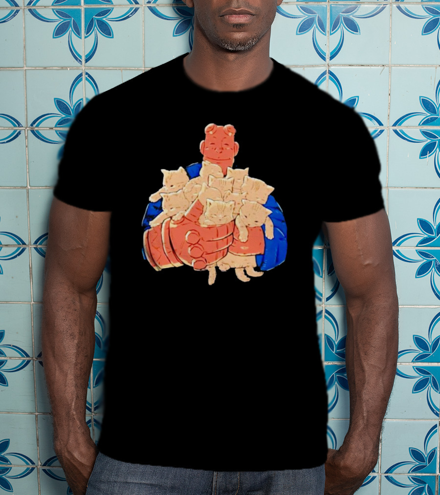 Best Cat Dad Ever Hugging Kittens With Red Hand Character T-Shirt