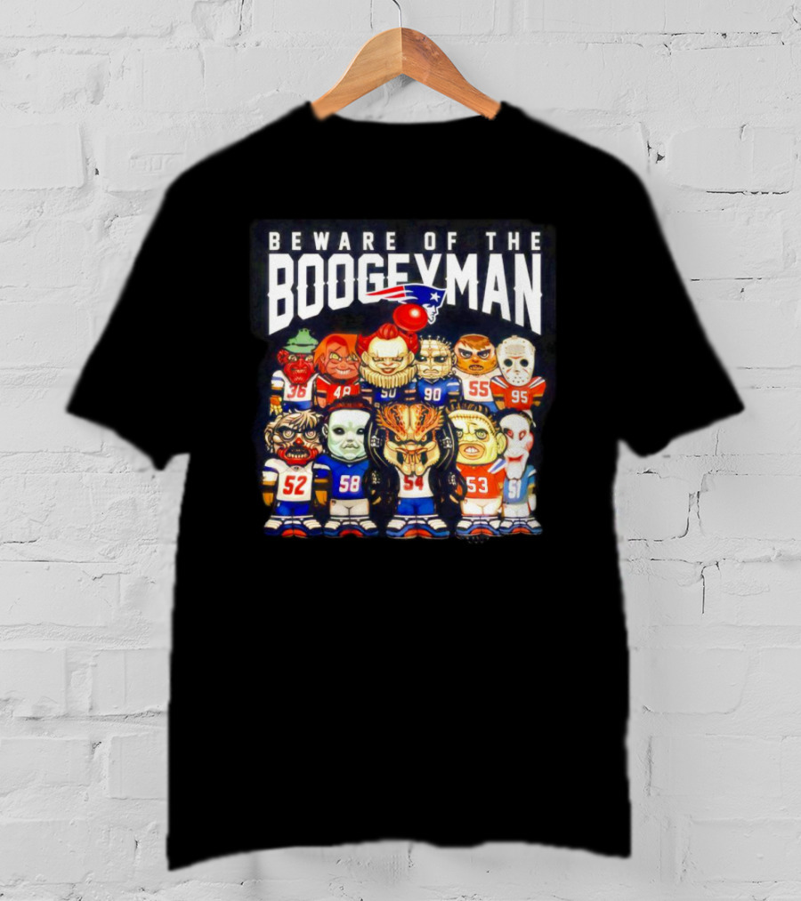 Beware Of The Boogeyman Halloween Patriots Horror Characters Football Players T-Shirt