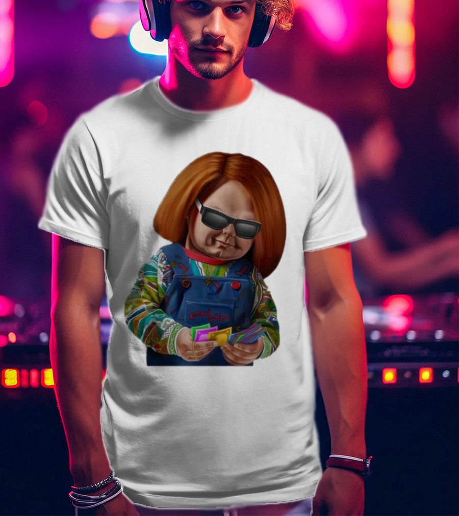 Chucky Good Guys Child’s Play Halloween Icon With Sunglasses And Cards T-Shirt