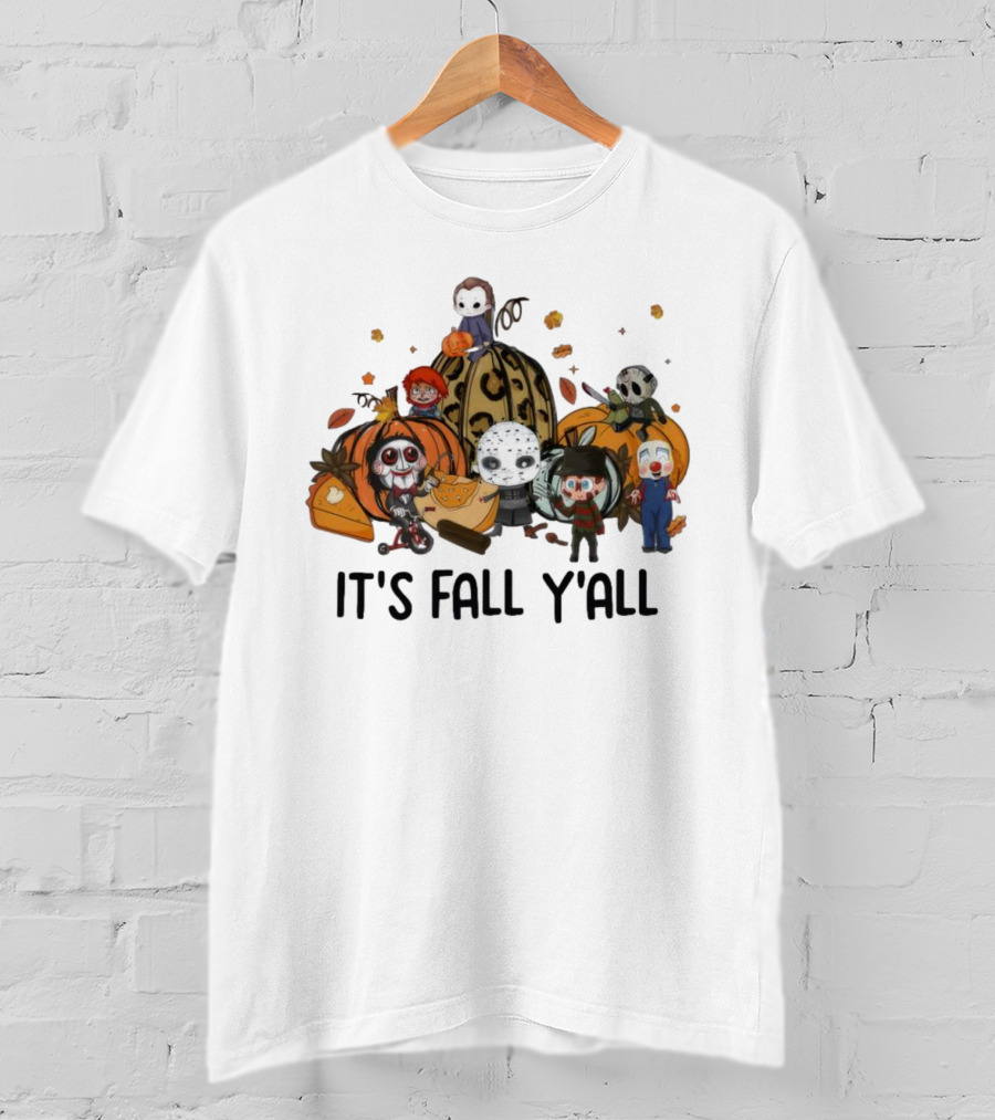 Horror Characters It's Fall Y'all Halloween T-Shirt