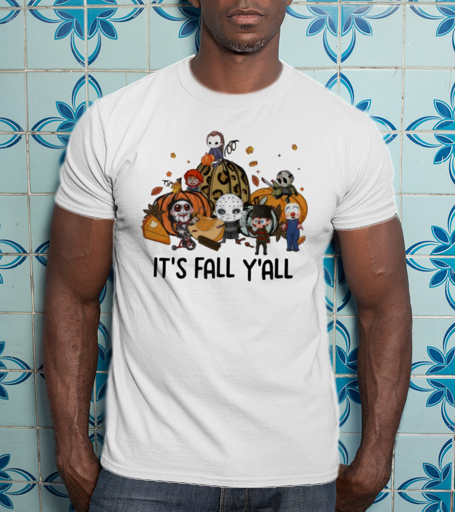 Horror Characters It's Fall Y'all Halloween T-Shirt