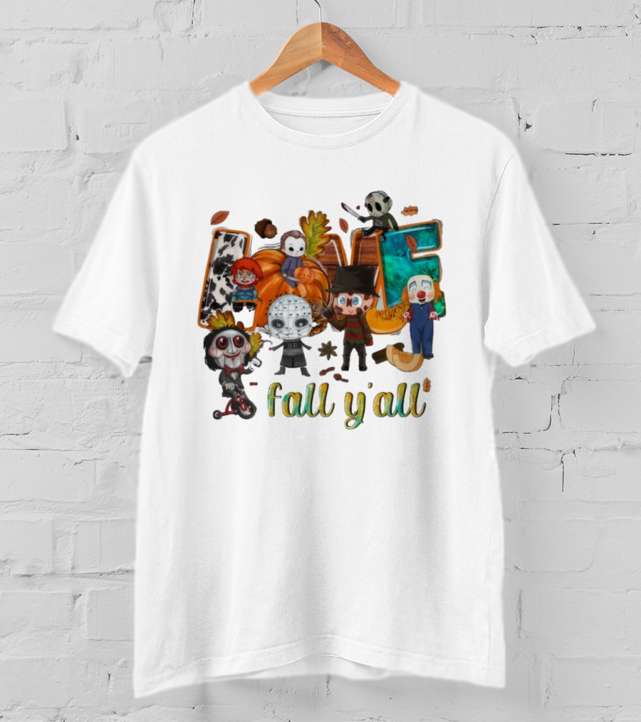 Love Fall Y’all Horror Characters Halloween T-Shirt