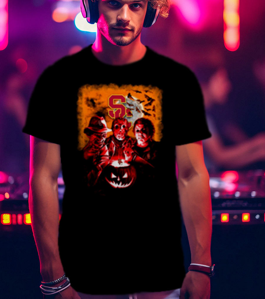 USC Trojans Halloween Freddy Krueger Jason Voorhees Michael Myers Horror Movies T-Shirt