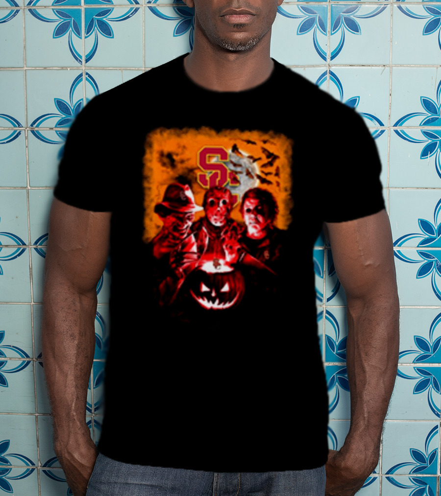 USC Trojans Halloween Freddy Krueger Jason Voorhees Michael Myers Horror Movies T-Shirt