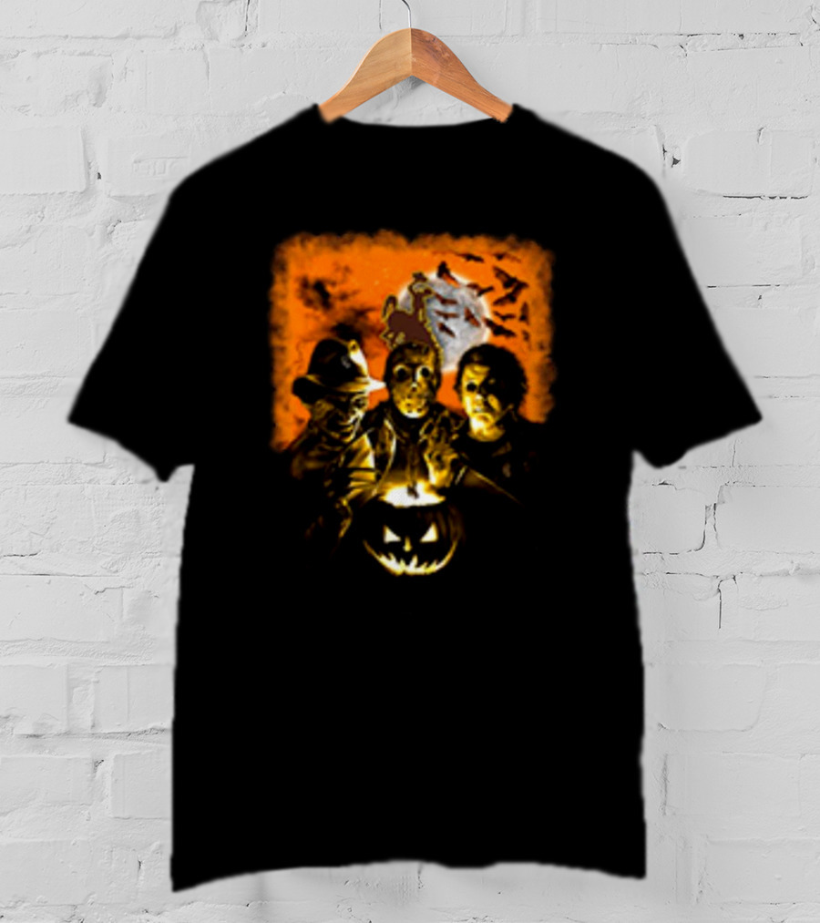 Horror Movies Freddy Krueger Jason Voorhees Michael Myers Halloween Wyoming Cowboys Jack-O'-Lantern Moon Bats T-Shirt