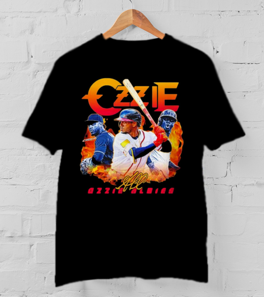 Ozzie Albies MLB Flame Graphic With Signature T-Shirt