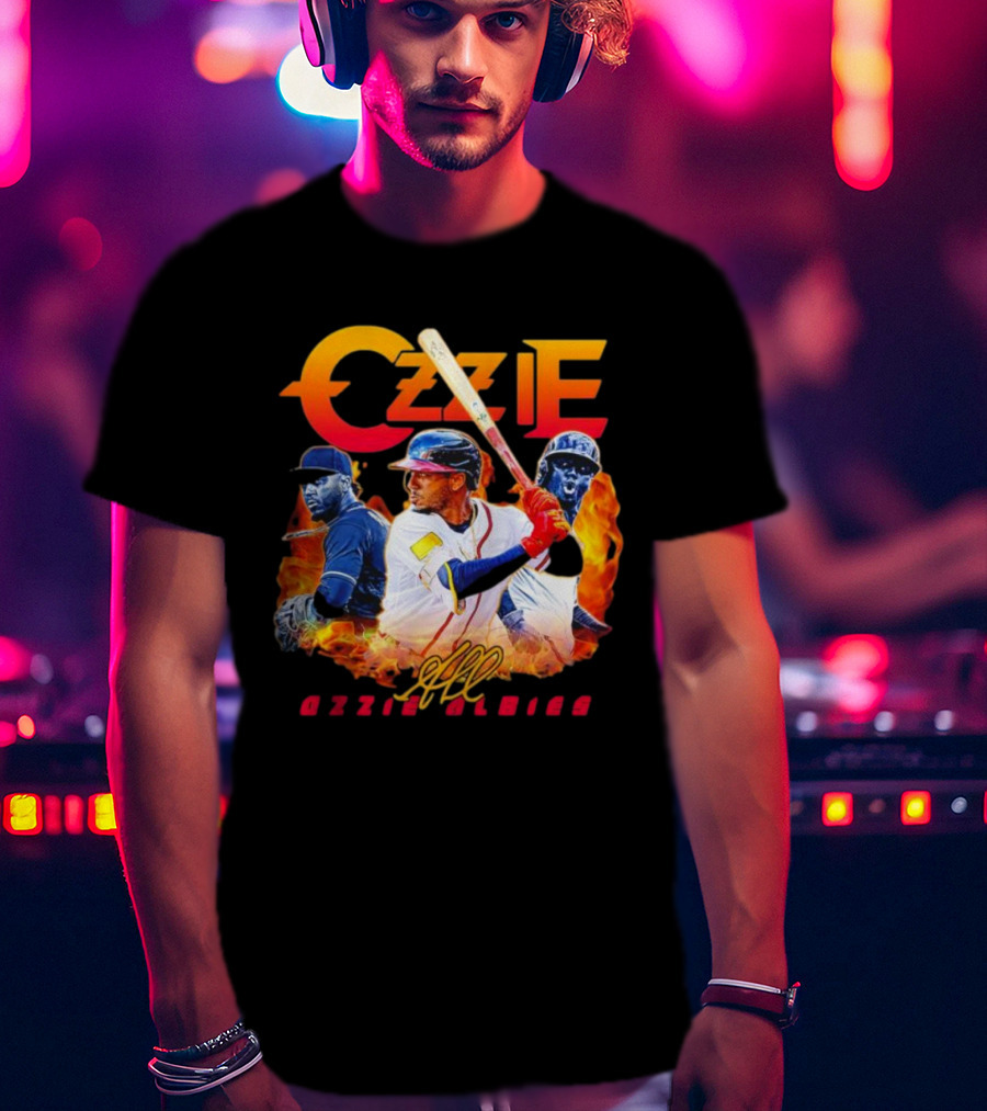 Ozzie Albies MLB Flame Graphic With Signature T-Shirt