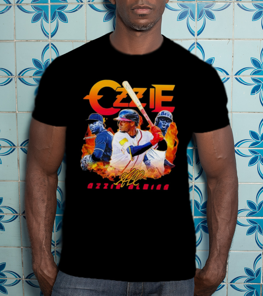 Ozzie Albies MLB Flame Graphic With Signature T-Shirt